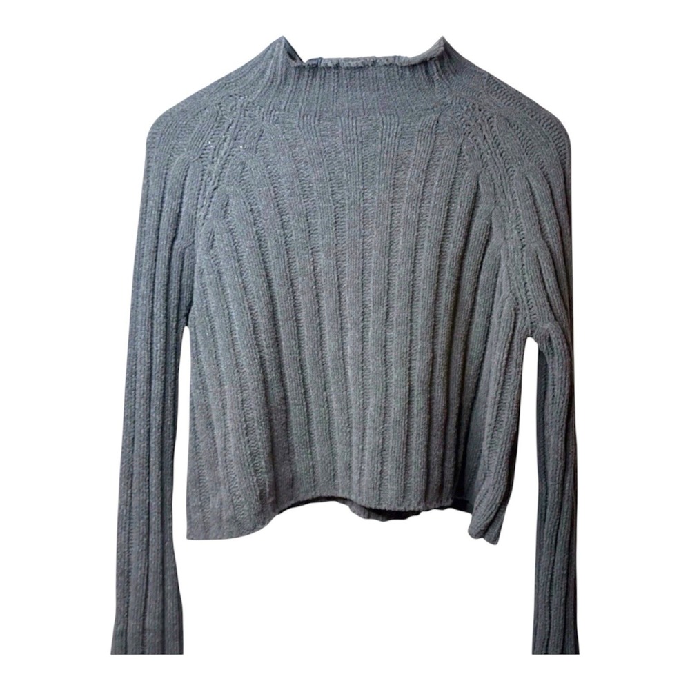American Eagle Women's Size S Ribbed Black Mock Neck Crop Sweater Long Sleeve